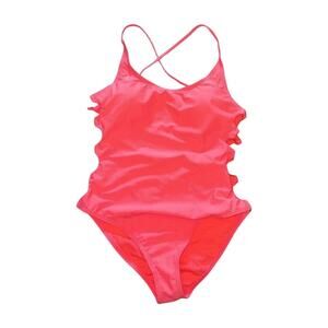 California Sunshine Pink and Gold One Piece Swim Suit Size M NWT